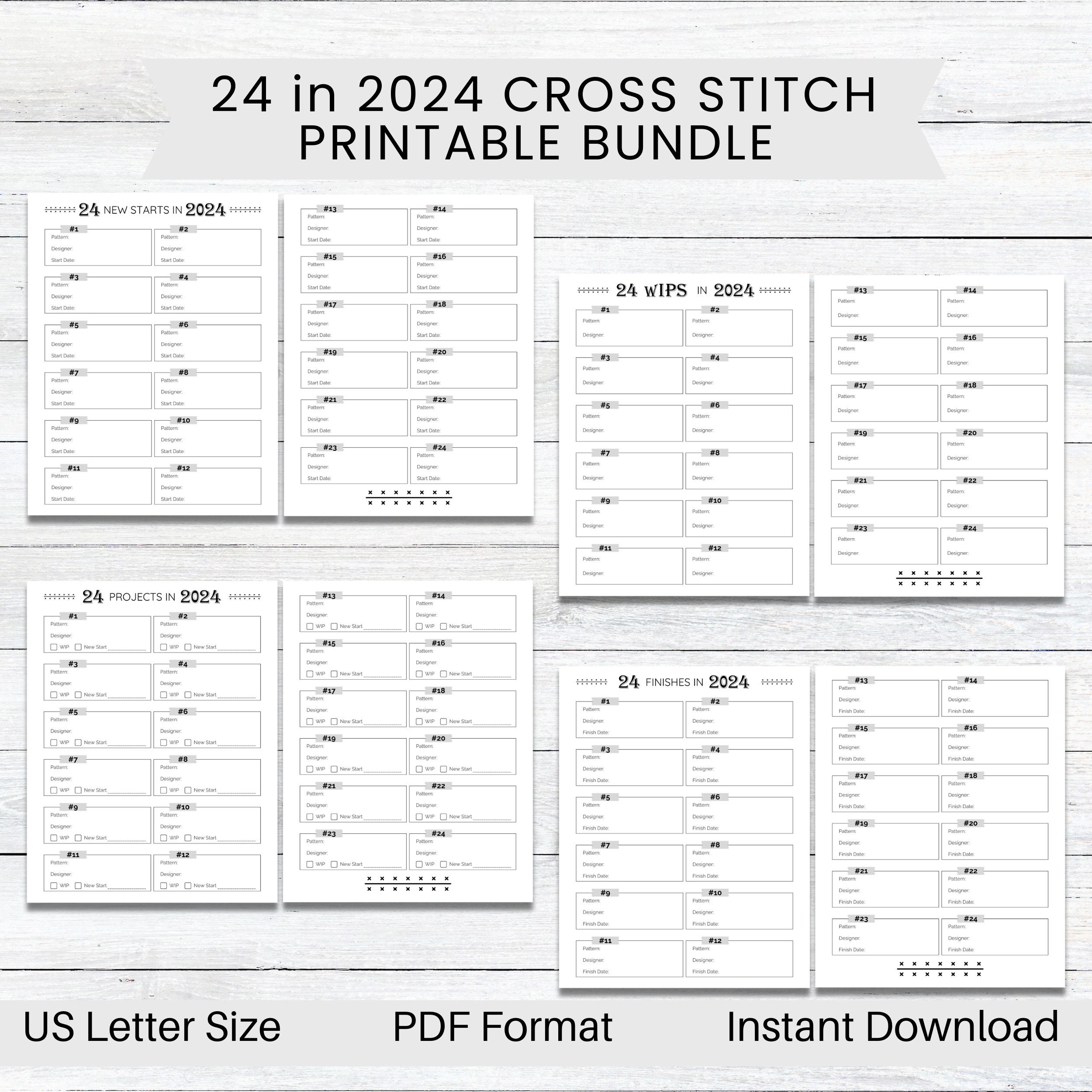 PRINTABLE 24 in 2024 Cross Stitch Tracker, WIP Organizer, Project Planner, Flosstube Just Keep