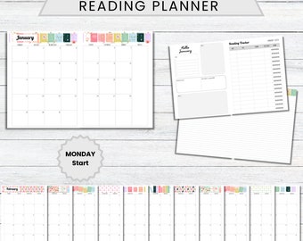 PRINTABLE 2024 Reading Planner, MONDAY Start, Book Tracker, Journal for Readers, BookTube Planner, Reading Challenge Tracker