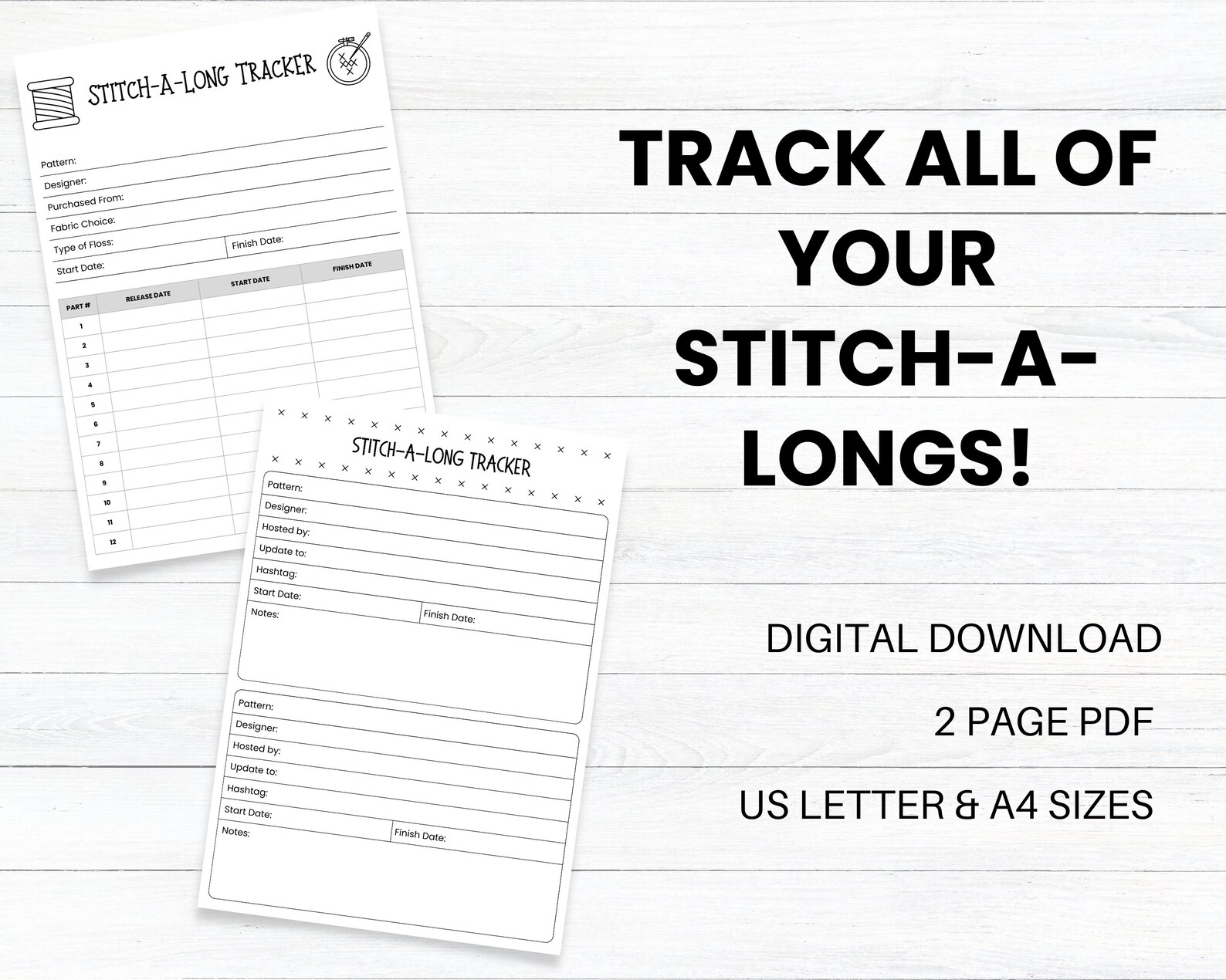 PRINTABLE Cross Stitch Stitch-a-long Tracker, WIP Planner, Stitching ...