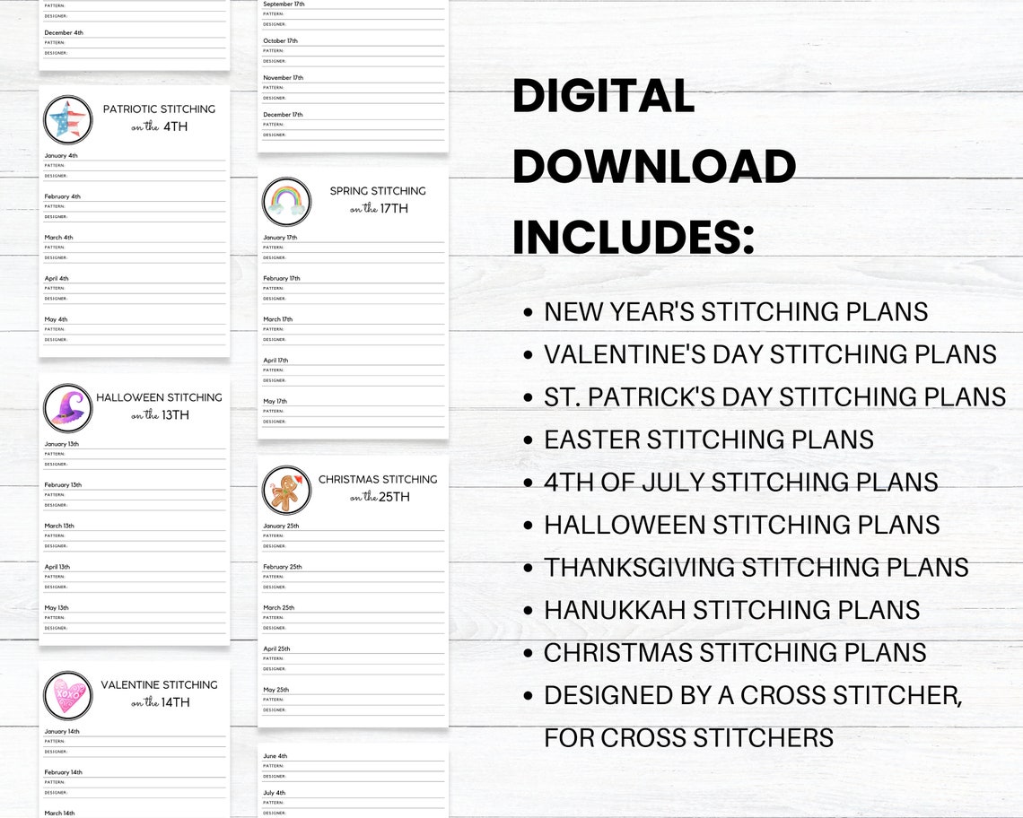 PRINTABLE Stitch the Day Seasonal Cross Stitch Tracker, Journal for