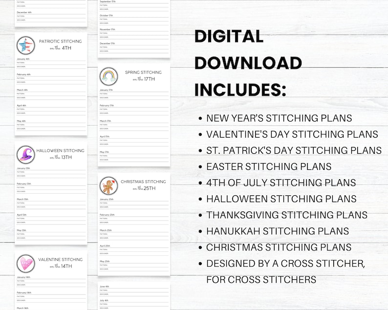 PRINTABLE Stitch the Day Seasonal Cross Stitch Tracker, Journal for