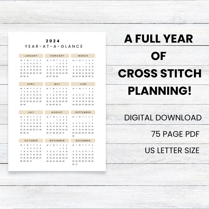 PRINTABLE 2024 Vintage Stitching Cross Stitch Planner, MONDAY Start ...