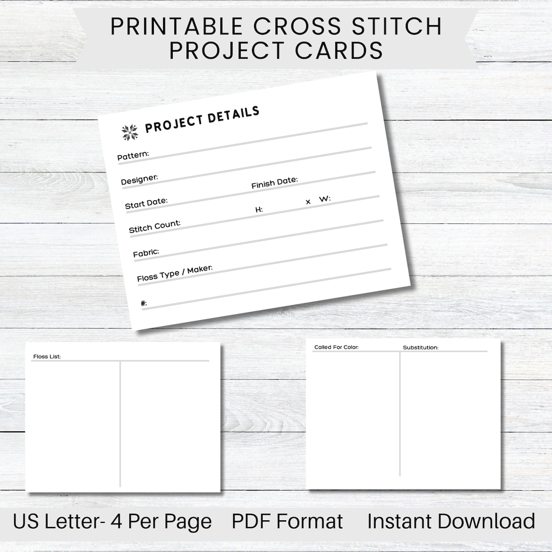 PRINTABLE Cross Stitch Project Cards, WIP Tracker, Craft Organizer
