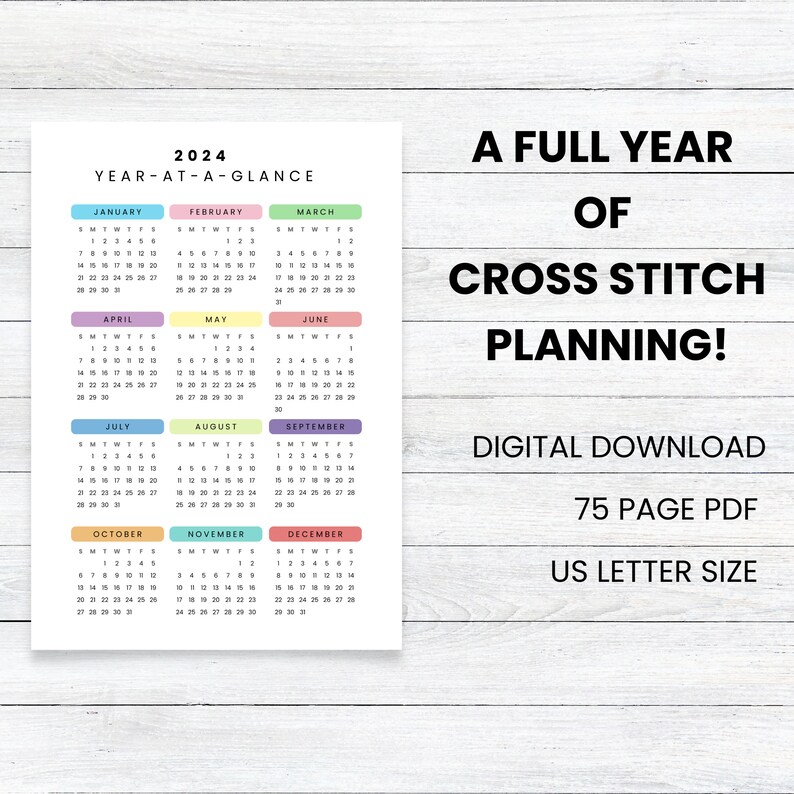 PRINTABLE 2024 Cross Stitch Planner Buffalo Plaid, SUNDAY Start