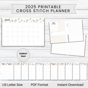 PRINTABLE 2025 Vintage Stitching Cross Stitch Planner, SUNDAY Start, Stitching Tracker, Journal for Cross Stitchers, Xstitch Planner