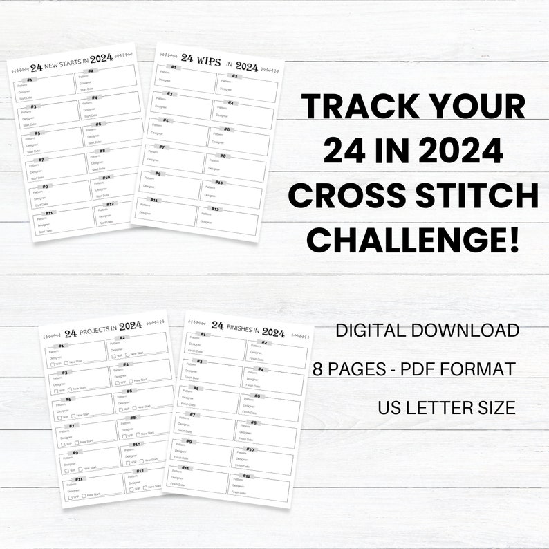 PRINTABLE 24 in 2024 Cross Stitch Tracker, WIP Organizer, Project