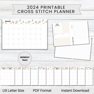 PRINTABLE 2024 Vintage Stitching Cross Stitch Planner, MONDAY Start ...