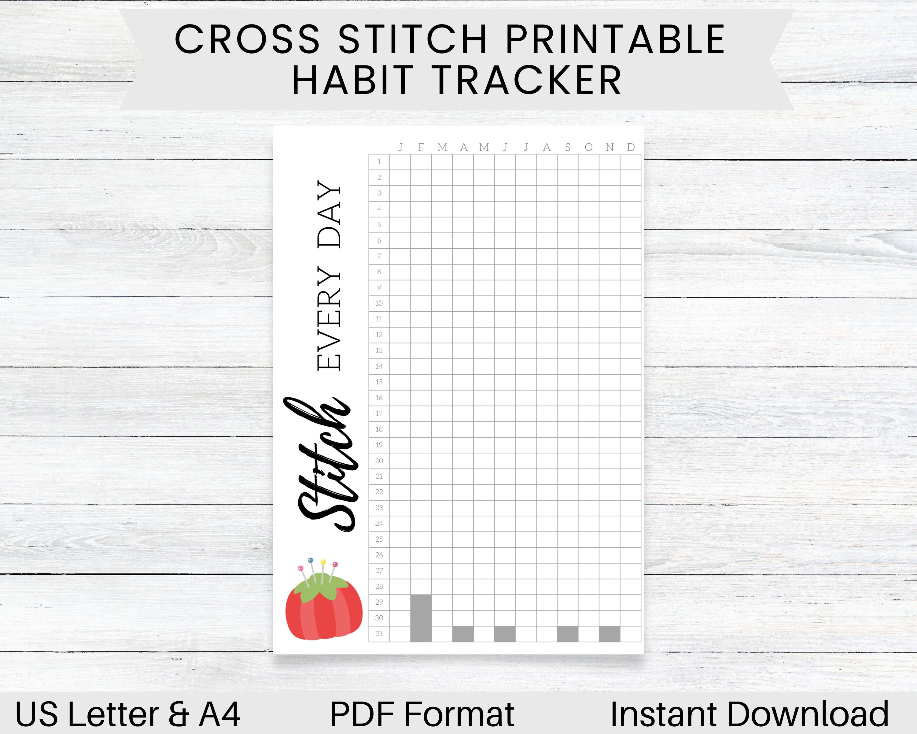 PRINTABLE Cross Stitch Yearly Habit Tracker Cross Stitch Etsy
