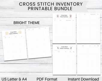 PRINTABLE Cross Stitch Inventory Bundle - Bright, Cross Stitch Planner, Pattern Keeper, Floss List, Fabric Organizer, Craft Journal