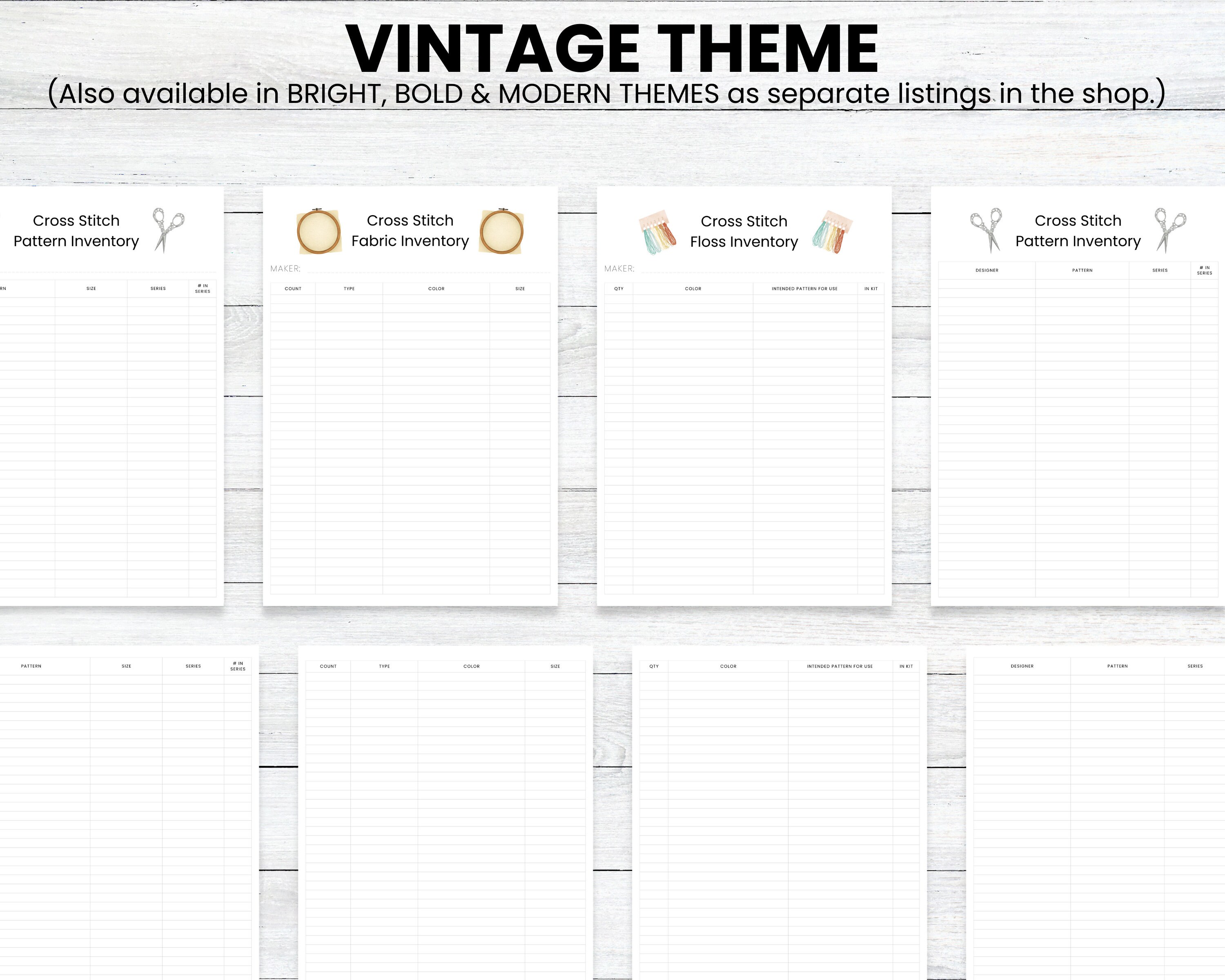 PRINTABLE Cross Stitch Inventory Bundle - Vintage, Cross Stitch Planner ...