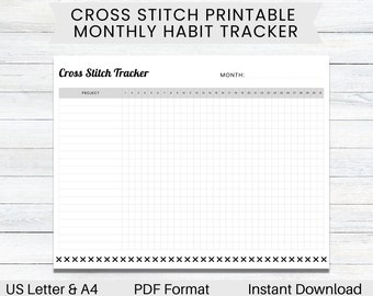 PRINTABLE Cross Stitch Monthly Habit Tracker, Cross Stitch Planner, Craft Organizer, Xstitch Digital Download