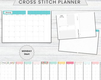 PRINTABLE 2024 Cross Stitch Planner, MONDAY Start, Stitching Tracker, Journal for Cross Stitchers, Xstitch Planner