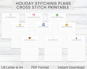 PRINTABLE Holiday Stitching Plans, Cross Stitch Planner, Journal for Cross Stitchers, Xstitch Planning Pages