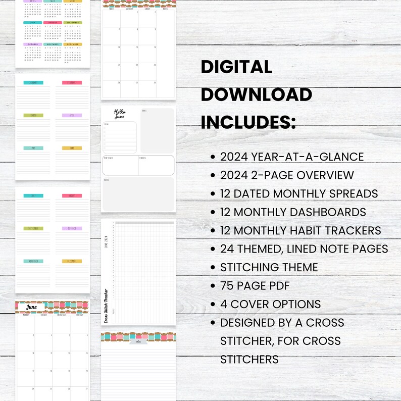 PRINTABLE 2024 Cross Stitch Planner, MONDAY Start, Stitching Tracker