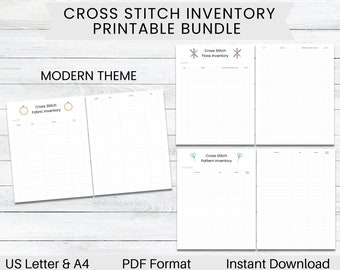 PRINTABLE Cross Stitch Inventory Bundle - Modern, Cross Stitch Planner, Pattern Keeper, Floss List, Fabric Organizer, Craft Journal