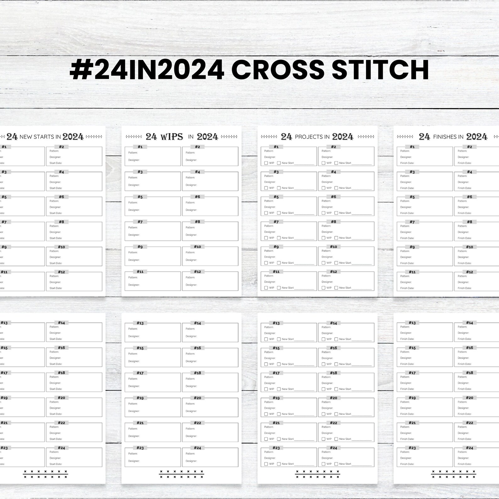 PRINTABLE 24 in 2024 Cross Stitch Tracker, WIP Organizer, Project