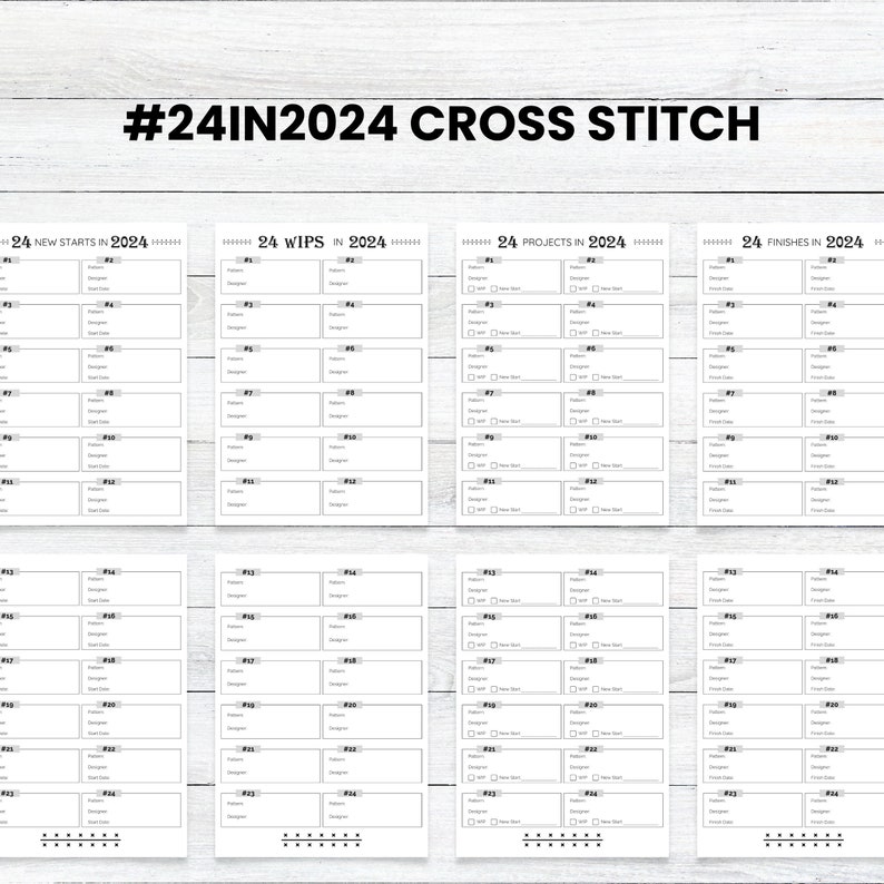 PRINTABLE 24 in 2024 Cross Stitch Tracker, WIP Organizer, Project