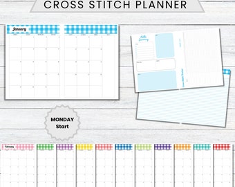 PRINTABLE 2024 Cross Stitch Planner Buffalo Plaid, MONDAY Start, Stitching Tracker, Journal for Cross Stitchers, Xstitch Planner