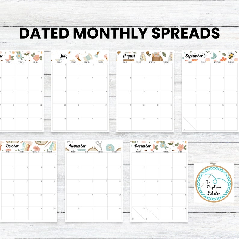 PRINTABLE 2024 Vintage Stitching Cross Stitch Planner, MONDAY Start