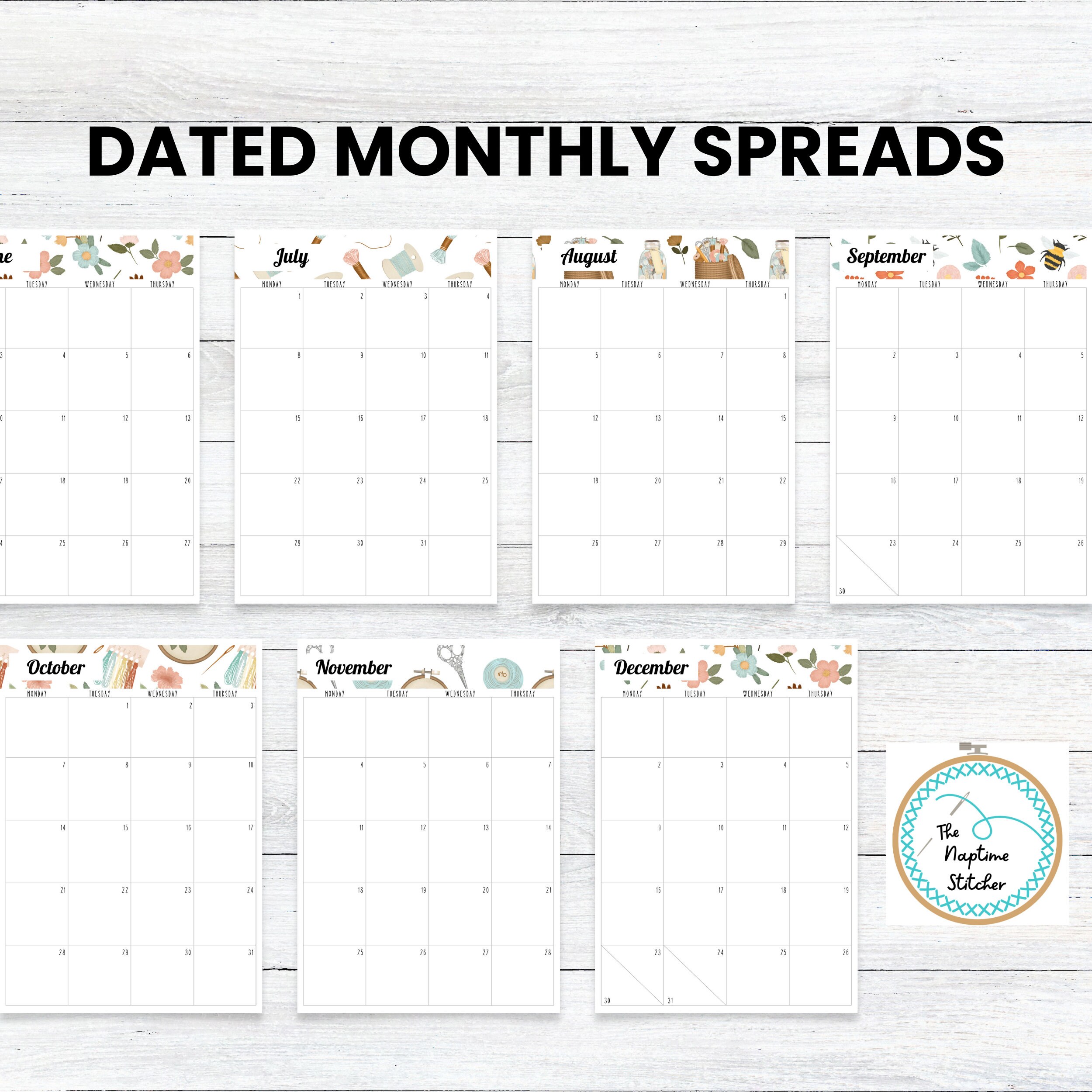 PRINTABLE 2024 Vintage Stitching Cross Stitch Planner, MONDAY Start ...