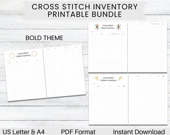 PRINTABLE Cross Stitch Inventory Bundle - Bold, Cross Stitch Planner, Pattern Keeper, Floss List, Fabric Organizer, Craft Journal