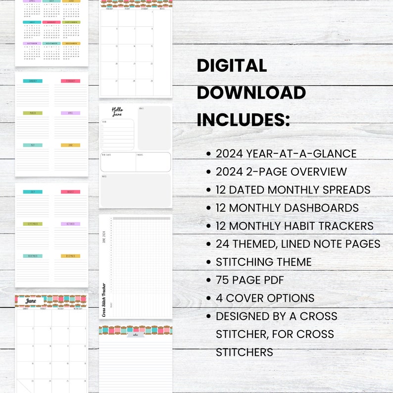 PRINTABLE 2024 Cross Stitch Planner, SUNDAY Start, Stitching Tracker