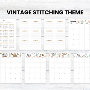 PRINTABLE 2024 Vintage Stitching Cross Stitch Planner, MONDAY Start ...