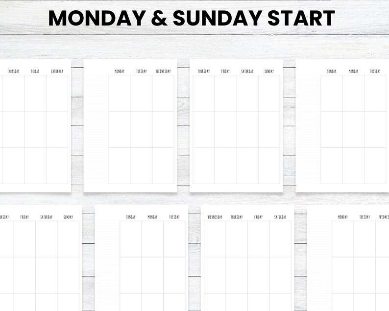 PRINTABLE Planner Vertical Weekly Layout, Monday Start, Sunday Start ...