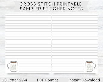 PRINTABLE Sampler Stitcher Mug Notes Pages for Cross Stitch Planner, Journal for Cross Stitchers, Needlework Download, Craft Organizer