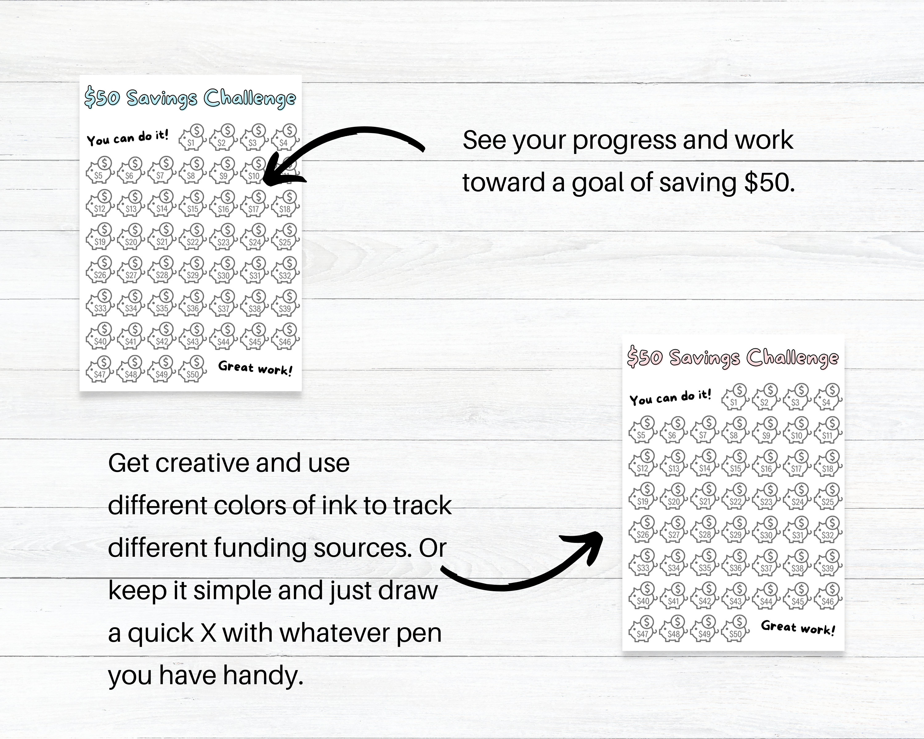 PRINTABLE 50 Dollar Savings Challenge Habit Tracker, Money Challenge ...