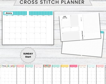 PRINTABLE 2024 Cross Stitch Planner, SUNDAY Start, Stitching Tracker, Journal for Cross Stitchers, Xstitch Planner