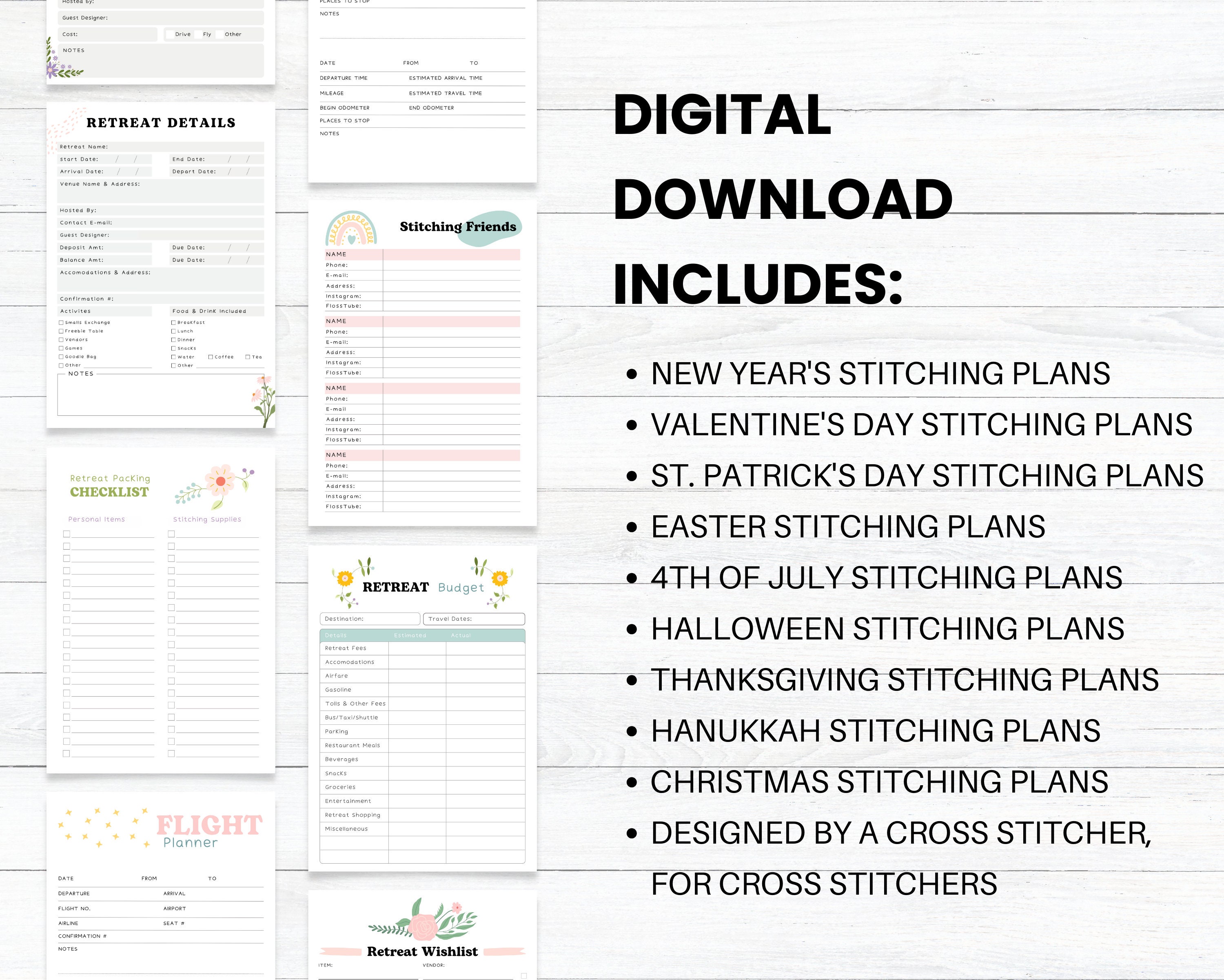 PRINTABLE Cross Stitch Retreat Planner, Travel Planner, Stitching