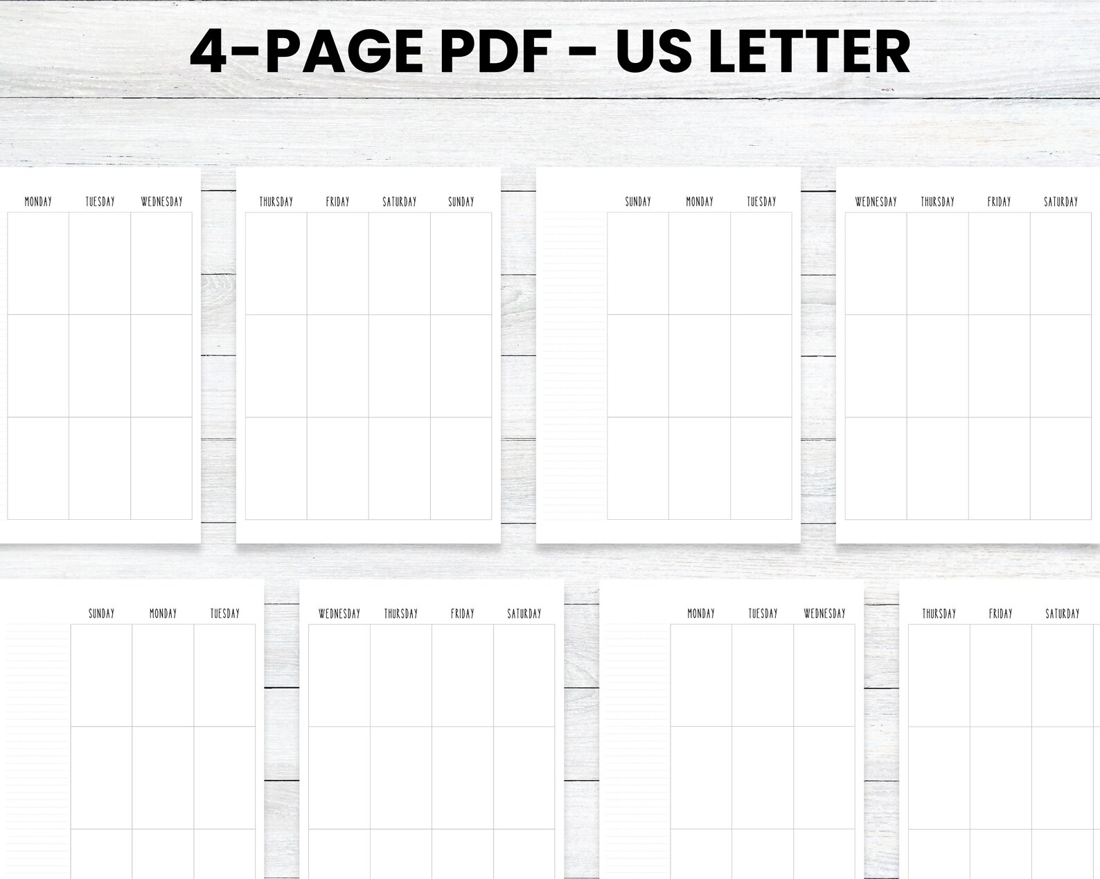 PRINTABLE Planner Vertical Weekly Layout, Monday Start, Sunday Start