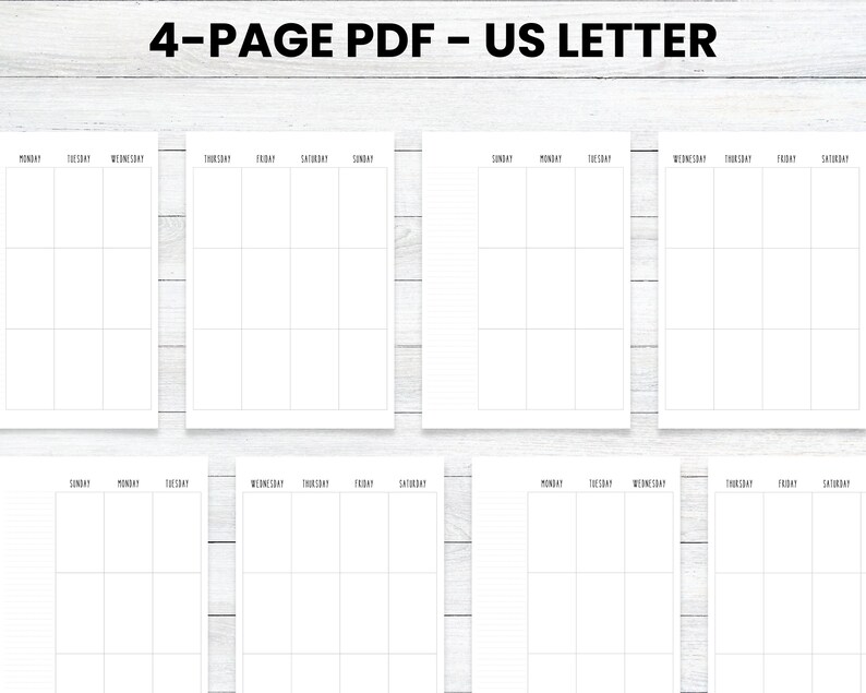 PRINTABLE Planner Vertical Weekly Layout, Monday Start, Sunday Start