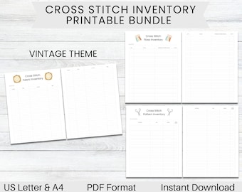 PRINTABLE Cross Stitch Inventory Bundle - Vintage, Cross Stitch Planner, Pattern Keeper, Floss List, Fabric Organizer, Craft Journal