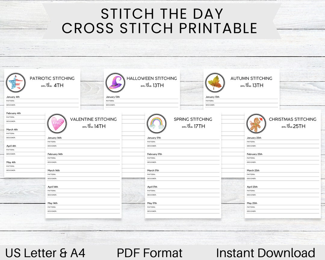 PRINTABLE Stitch the Day Seasonal Cross Stitch Tracker, Journal for