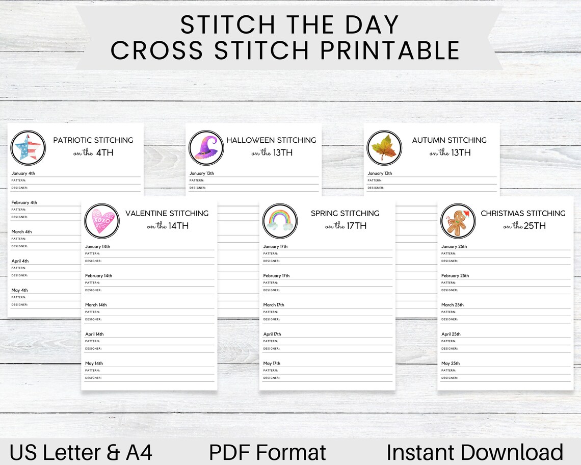 PRINTABLE Stitch the Day Seasonal Cross Stitch Tracker, Journal for