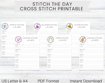 PRINTABLE Stitch the Day Seasonal Cross Stitch Tracker, Journal for Cross Stitchers, Cross Stitch Planner, Craft Organizer