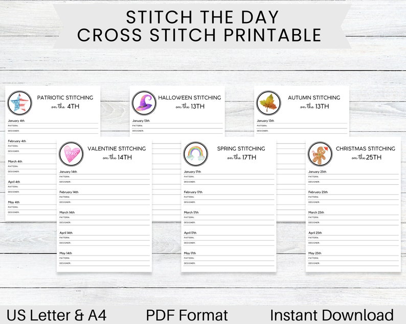 PRINTABLE Stitch the Day Seasonal Cross Stitch Tracker, Journal for Cross Stitchers, Cross