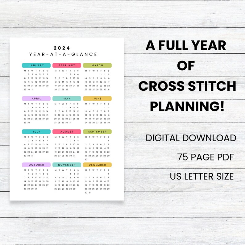 PRINTABLE 2024 Cross Stitch Planner, MONDAY Start, Stitching Tracker