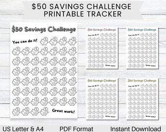 PRINTABLE 50 Dollar Savings Challenge Habit Tracker, Money Challenge, Budget Planner, Debt Free Chart, Cash Envelope, Budget Printable