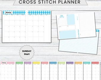 PRINTABLE 2024 Cross Stitch Planner Buffalo Plaid, SUNDAY Start, Stitching Tracker, Journal for Cross Stitchers, Xstitch Planner