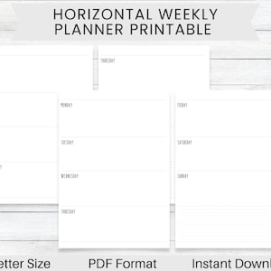 PRINTABLE Planner Horizontal Weekly Layout, Monday Start, Sunday Start, Full Sheet US Letter Size Planner, Discbound
