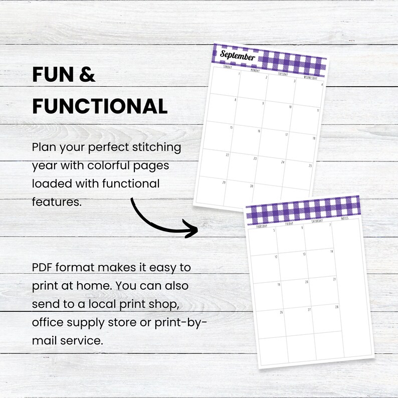 PRINTABLE 2024 Cross Stitch Planner Buffalo Plaid, SUNDAY Start