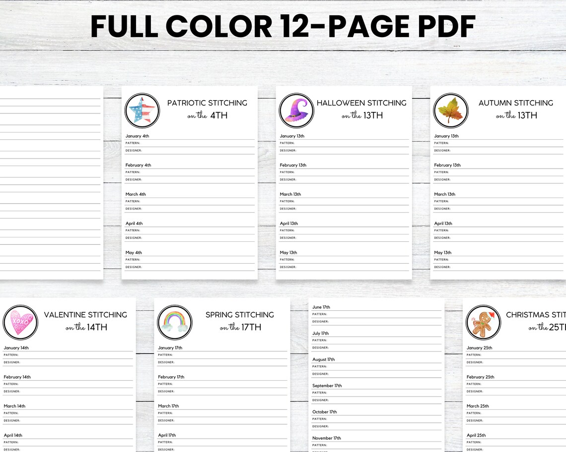 PRINTABLE Stitch the Day Seasonal Cross Stitch Tracker, Journal for