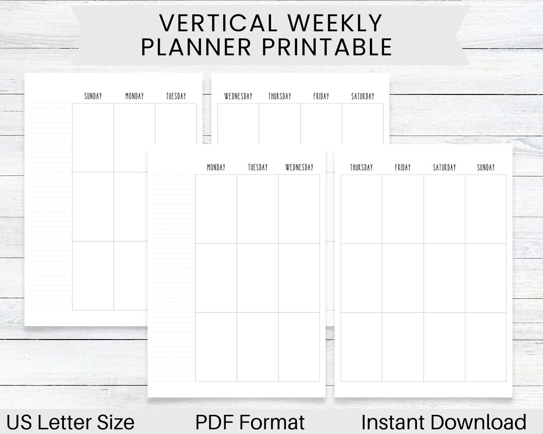 PRINTABLE Planner Vertical Weekly Layout, Monday Start, Sunday Start