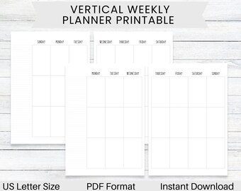 PRINTABLE Planner Vertical Weekly Layout, Monday Start, Sunday Start, Full Sheet US Letter Size Planner, Discbound