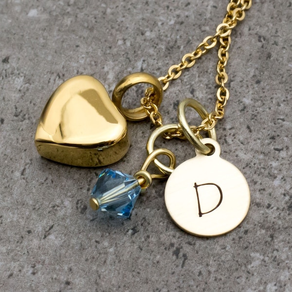 Collar de urna con forma de corazón de oro, joyería de cremación, recuerdo conmemorativo, inicial personalizada
