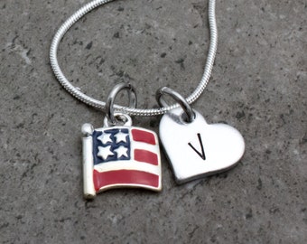CLEARANCE SALE American Flag Military Deployment Necklace Military Child Gift Service Wife Jewelry American Flag Necklace Gifts Fourth July