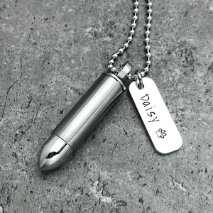 Pet Urn Necklace Bullet Personalized Pet Cremation Jewelry Men's Necklace For Dog Ashes Necklace Paw Print Ashes Urn Pet Memorial Pendant